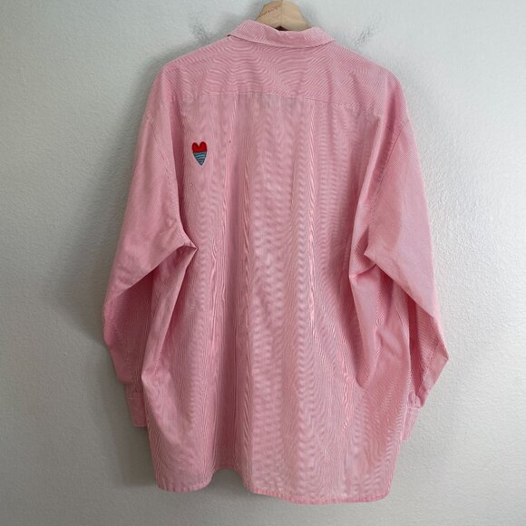 MiLi Designs Womens Plus 1X Button Up Shirt Heart Patches Red Striped Blouse Top - Picture 9 of 11